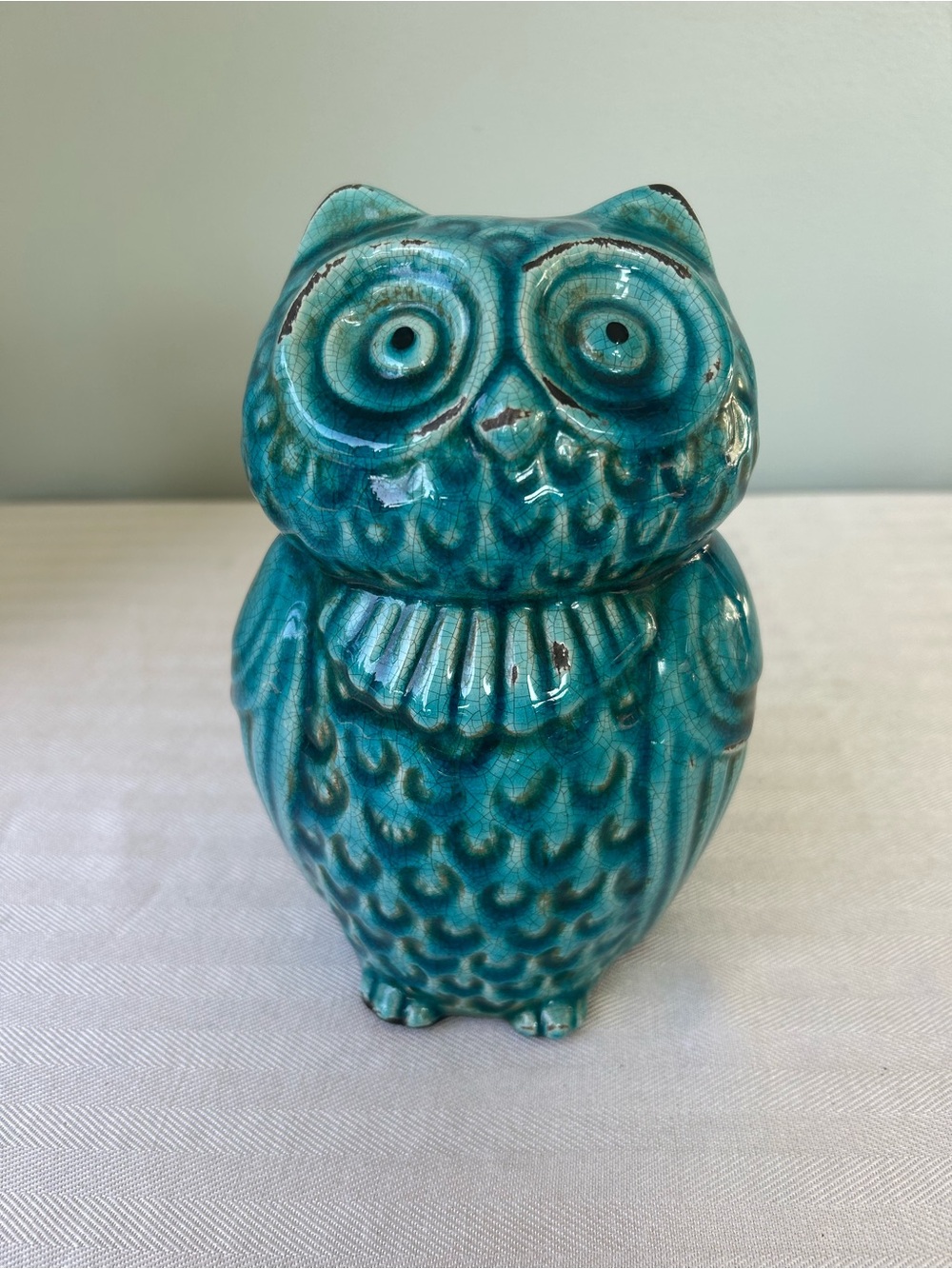 Turquoise Ceramic Owl Figurine Home Art Decor